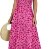 Connecteri  Women??s 2024 Summer Casual Maxi Dress Flutter Sleeve Scoop Neck Smocked Tiered A Line Flowy Beach Long Sun Dresses