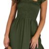Connecteri  Womens Summer Casual Sleeveless Square Neck Smocked Ruffle Backless Boho Mini Dress 2024 Trendy Short Sundress