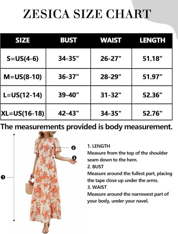 Connecteri Women's 2024 Summer Casual Floral Print Short Flutter Sleeve Crew Neck Smocked High Waist Flowy Maxi Dress
