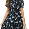 Connecteri  Work Dresses for Women 2023 Long Sleeves Chiffon Black Dress Retro Pleated Buttons Down Bow Tie Loose Causal Dresses