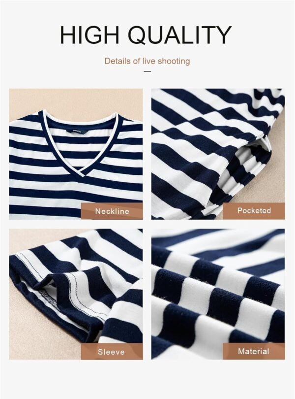 Connecteri  Summer Dress Casual Womens Fashion Short Sleeve Maxi Dress T Shirt Dress Striped Long Color Block Maxi Dress