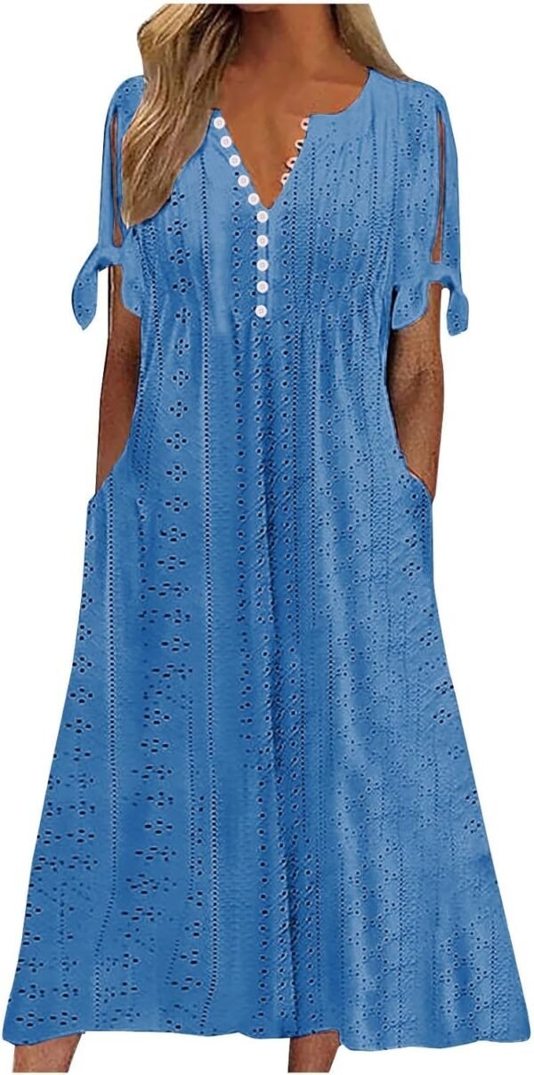 Womens Bohemian Maxi Long Dress Trendy Boho Dresses V Neck Beach Vacation Dress Casual Beachy Outfits with Pockets