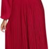 Connecteri  Womens V Neck Flowy Ruffle Pleated Casual Fall Dress