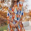 Connecteri  Womens Summer Dresses 2024 Boho Floral Drawstring V Neck Smocked Long Sleeve Ruffle Tiered Chiffon Mini Short Dress