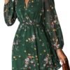 Connecteri  Women's Floral Print Chiffon A-Line Mini Dress Long Peasant Sleeves