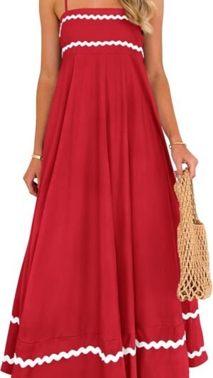 Connecteri  Womens 2024 Summer Flowy Maxi Dress Casual Sleeveless Spaghetti Strap Ruffle Beach Long Dresses