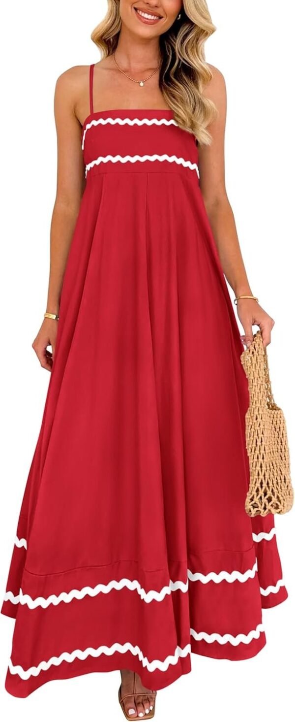 Connecteri  Womens 2024 Summer Flowy Maxi Dress Casual Sleeveless Spaghetti Strap Ruffle Beach Long Dresses