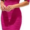 Connecteri?Womens Summer Off The Shoulder Ruched Bodycon Dresses Sleeveless Fitted Party Club Midi