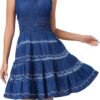 Connecteri  Women's Maxi Dress Sleeveless Denim Long Summer A-line Casual Blue Cotton Boho Flowy Sundresses for Women
