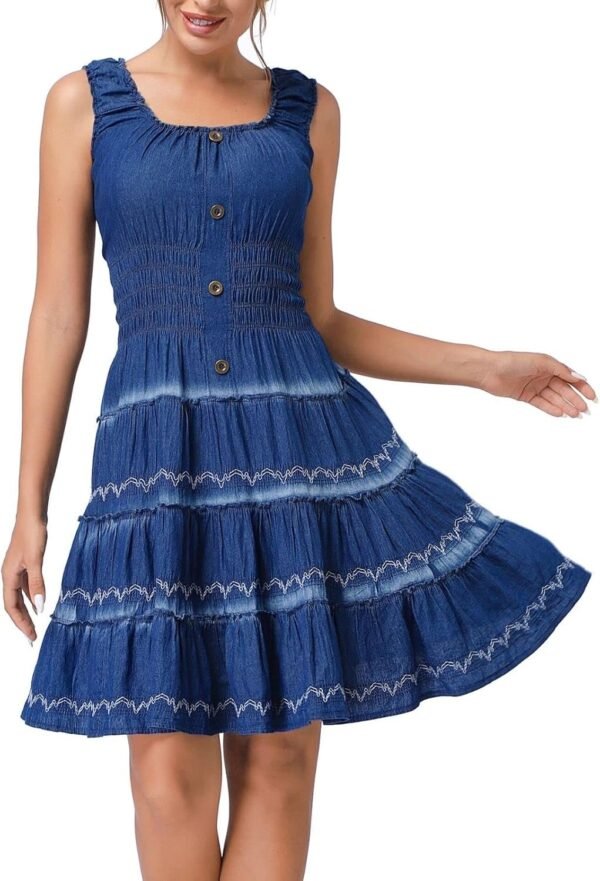 Connecteri  Women's Maxi Dress Sleeveless Denim Long Summer A-line Casual Blue Cotton Boho Flowy Sundresses for Women