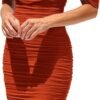 Connecteri?Womens Summer Off The Shoulder Ruched Bodycon Dresses Sleeveless Fitted Party Club Midi