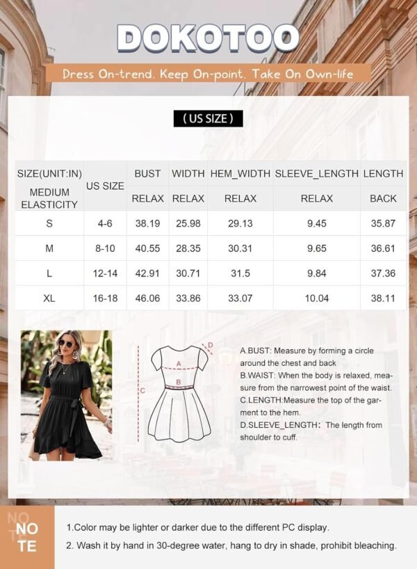 Connecteri  Womens Summer Dresses 2024 Crewneck Short Sleeve Waist Tie Ruffle Casual Chiffon A-Line Swing Mini Dress