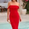 Connecteri?Womens Summer Off The Shoulder Ruched Bodycon Dresses Sleeveless Fitted Party Club Midi