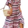 Connecteri  Womens Loose Fit Casual Summer V Neck Half Sleeve Bohemian Geometric Pattern Maxi Long Dresses
