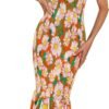 Connecteri Womens Sleeveless Strappy Ruffle Hem Smocked Bodycon Dress