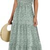 Connecteri  Women??s 2024 Summer Casual Maxi Dress Flutter Sleeve Scoop Neck Smocked Tiered A Line Flowy Beach Long Sun Dresses