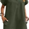 Connecteri  Womens Cotton Shirt Dress Summer Casual Short Sleeve Button Down Beach Cover Up Shirts with Pockets