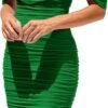 Connecteri?Womens Summer Off The Shoulder Ruched Bodycon Dresses Sleeveless Fitted Party Club Midi