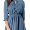 Connecteri  K Women's Autumn Wedding Guest Dresses Ruffle Hem 3/4 Sleeve A-Line Smocked Short Chiffon Dress