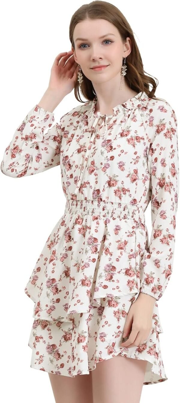 Connecteri  K Women's Ruffled Floral Smocked Waist Layered Tiered Chiffon Dress