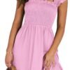 Connecteri  Womens Summer Casual Sleeveless Square Neck Smocked Ruffle Backless Boho Mini Dress 2024 Trendy Short Sundress