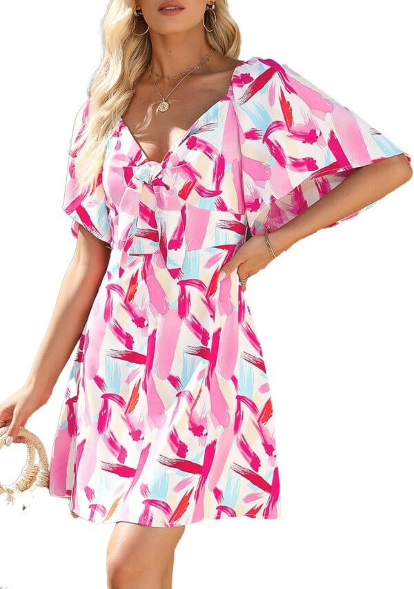 Connecteri  Womens Dresses 2024 Spring Summer Deep V Neck Elegant Bow tie Mini Dress S-XL