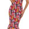 Connecteri Womens Sleeveless Strappy Ruffle Hem Smocked Bodycon Dress