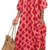Connecteri  Womens Loose Fit Casual Summer V Neck Half Sleeve Bohemian Geometric Pattern Maxi Long Dresses
