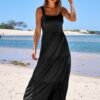 Connecteri  Women's Summer Casual Long Maxi Beach Vacation Dresses Sleeveless Square Neck Flowy Tiered Sun Dress with Pockets