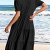 Connecteri  Women's 2024 Summer Short Puff Sleeve Midi Dress Casual V Neck High Waist Tiered Swing A Line Dresses