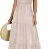 Connecteri  Women??s 2024 Summer Casual Maxi Dress Flutter Sleeve Scoop Neck Smocked Tiered A Line Flowy Beach Long Sun Dresses