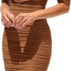 Connecteri?Womens Summer Off The Shoulder Ruched Bodycon Dresses Sleeveless Fitted Party Club Midi