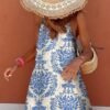 Connecteri  Women Summer Dresses 2024 Spaghetti Strap Scoop Neck Smocked Ruffle Flowy Boho Maxi Dress
