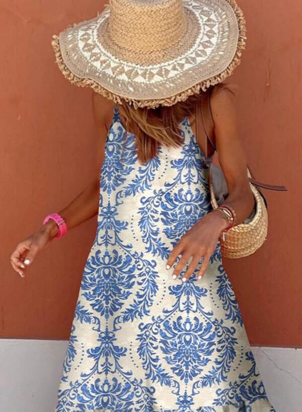 Connecteri  Women Summer Dresses 2024 Spaghetti Strap Scoop Neck Smocked Ruffle Flowy Boho Maxi Dress