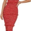 Connecteri  Womens Floral Summer One Shoulder Strappy Tiered Ruffle Midi Bodycon Dresses