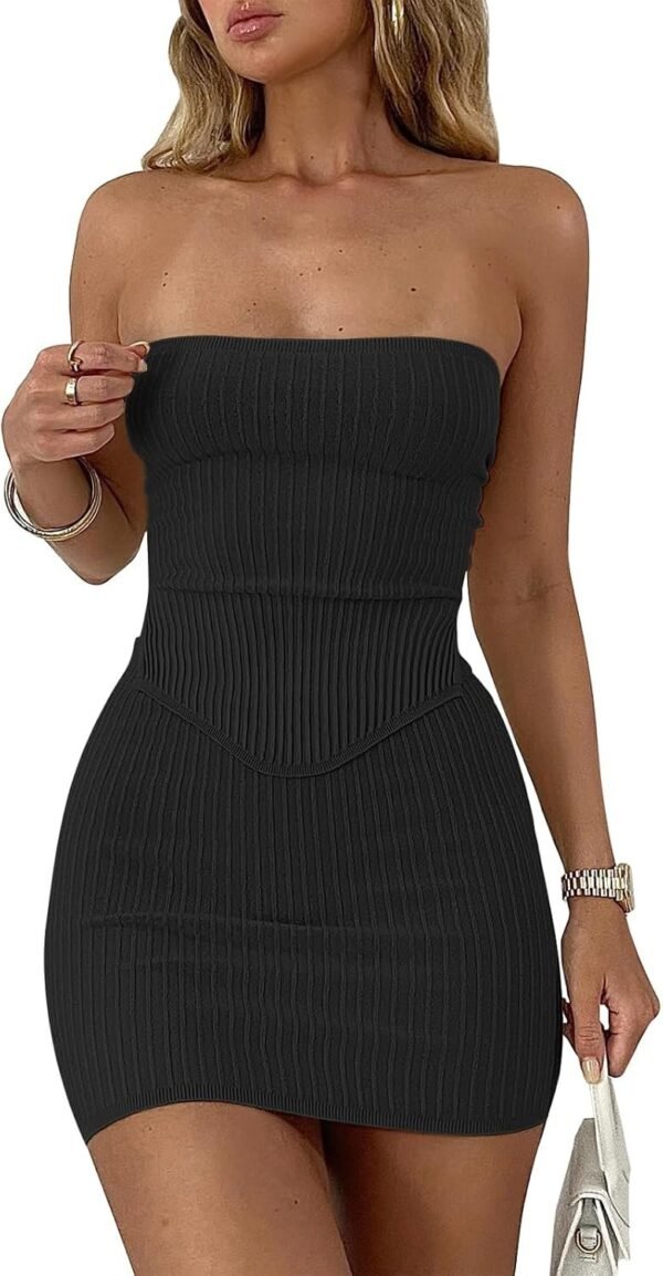 Connecteri  Womens Sexy Skirt Sets Summer Two Piece Outfits Going Out Strapless Bandeau Crop Tops Matching Mini Club Dress 2024