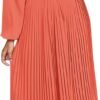 Connecteri  Womens V Neck Flowy Ruffle Pleated Casual Fall Dress