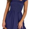 Connecteri  Womens Summer Casual Sleeveless Square Neck Smocked Ruffle Backless Boho Mini Dress 2024 Trendy Short Sundress
