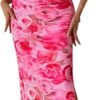 Connecteri  Women's Summer Maxi Bodycon Dresses Strapless Tube Top Printed Long Party Club Slit Dress