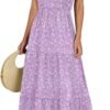 Connecteri  Women??s 2024 Summer Casual Maxi Dress Flutter Sleeve Scoop Neck Smocked Tiered A Line Flowy Beach Long Sun Dresses