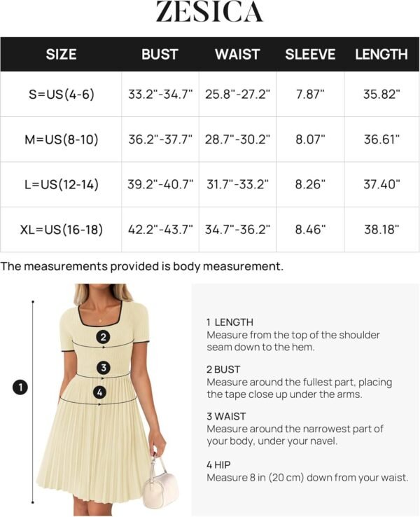 Connecteri Women's Ribbed Square Neck Color Block Pleated Mini Dress Short Sleeve A Line Knit Short Dresses
