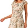 Connecteri  K Women's Floral Chiffon Flutter Sleeve Belted Square Neck Ruffled Hem Dress