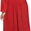 Connecteri  Womens V Neck Flowy Ruffle Pleated Casual Fall Dress