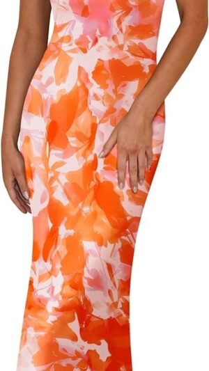 Connecteri  Women's 2024 Summer Floral Spaghetti Strap Maxi Dress Stretch Sexy Bodycon Dress Backless Slip Long Dresses
