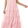 Connecteri?Womens 2024 Summer Casual Sleeveless Smocked Ruffle Tulle Flowy Beach Sundress