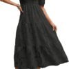 Connecteri  Women's 2024 Summer Puff Sleeve Smocked Floral Dress Crewneck Lace Flowy Tiered Midi Dresses