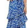 Connecteri?Womens Summer Floral One Shoulder Tiered Ruffle Flowy Midi Beach Boho Dress