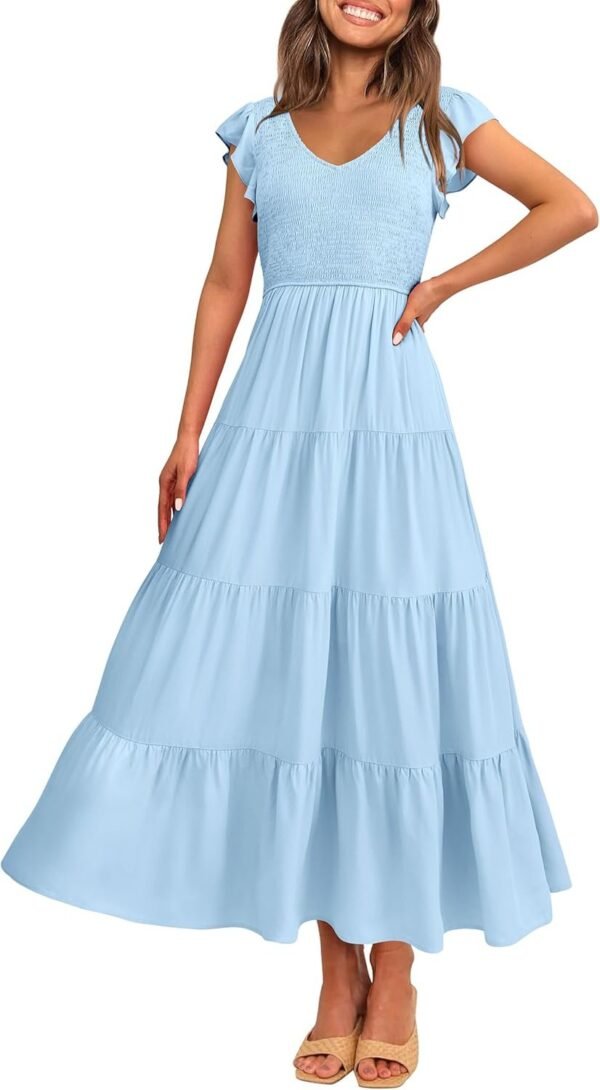 Connecteri  Womens Cap Sleeve V Neck Smocked Beach Sundress