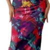 Connecteri  Women's Summer Maxi Bodycon Dresses Strapless Tube Top Printed Long Party Club Slit Dress