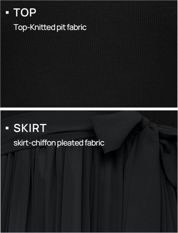 Connecteri Womens Summer Short Sleeve Midi Dresses Spring Casual Crew Neck Knit Belted Pleated A Line Flowy Wedding Guest Dress